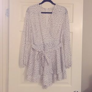 Long sleeve sheer ruffle hem romper